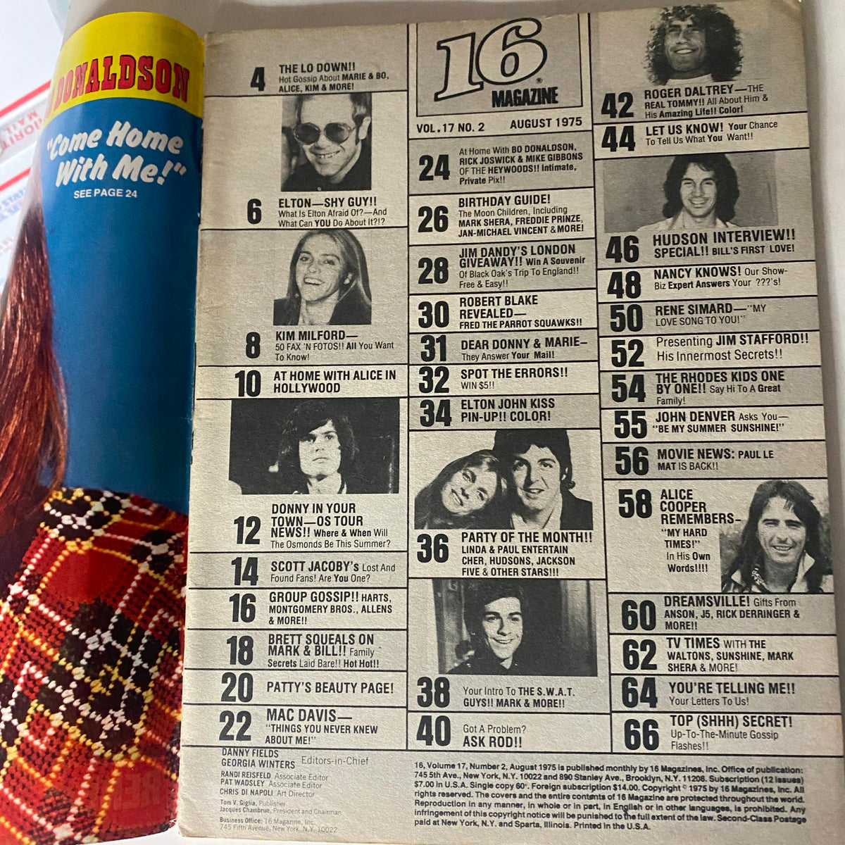 Vintage 16 Magazine August 1975 Elton John, Bo Donaldson VG w Poster