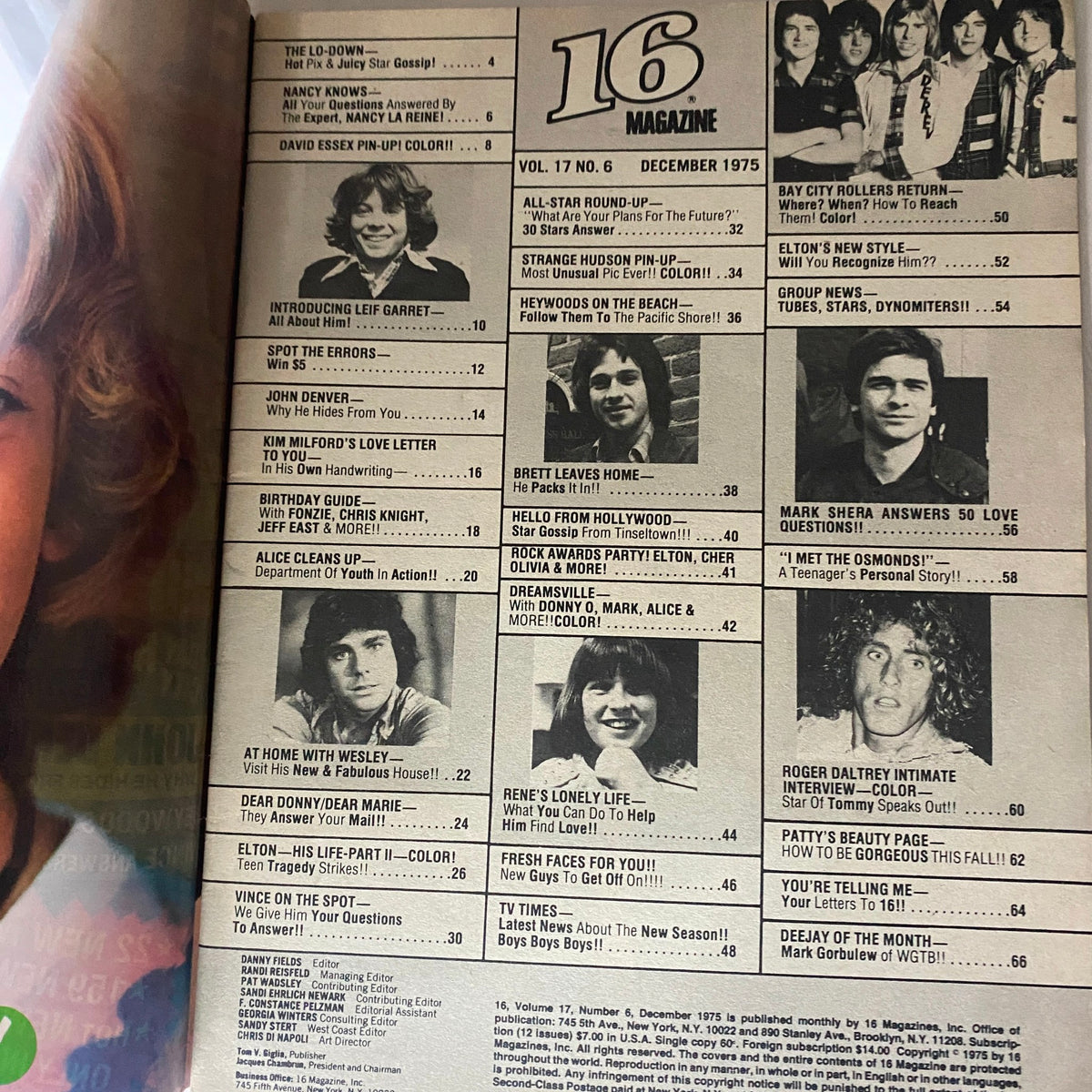 Vintage 16 Magazine December 1975 Vol 17 No. 6 Elton John w Poster No Label