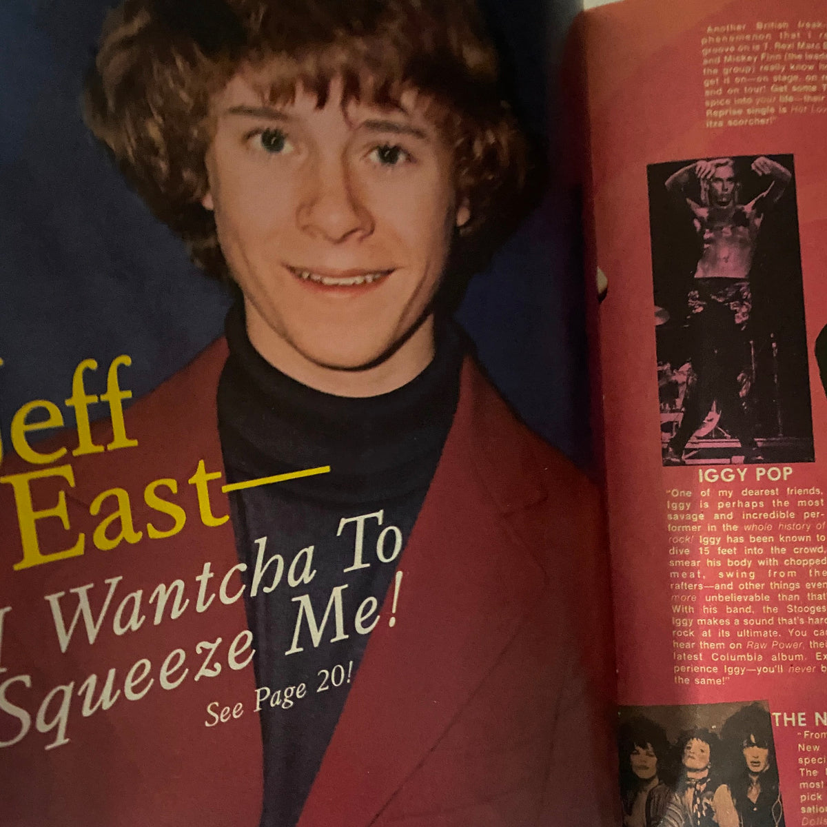 16 SPEC Magazine January 1974 featured Jeff East, a young actor from the 70s, smiling in a stylish outfit with text promoting an article about him.
