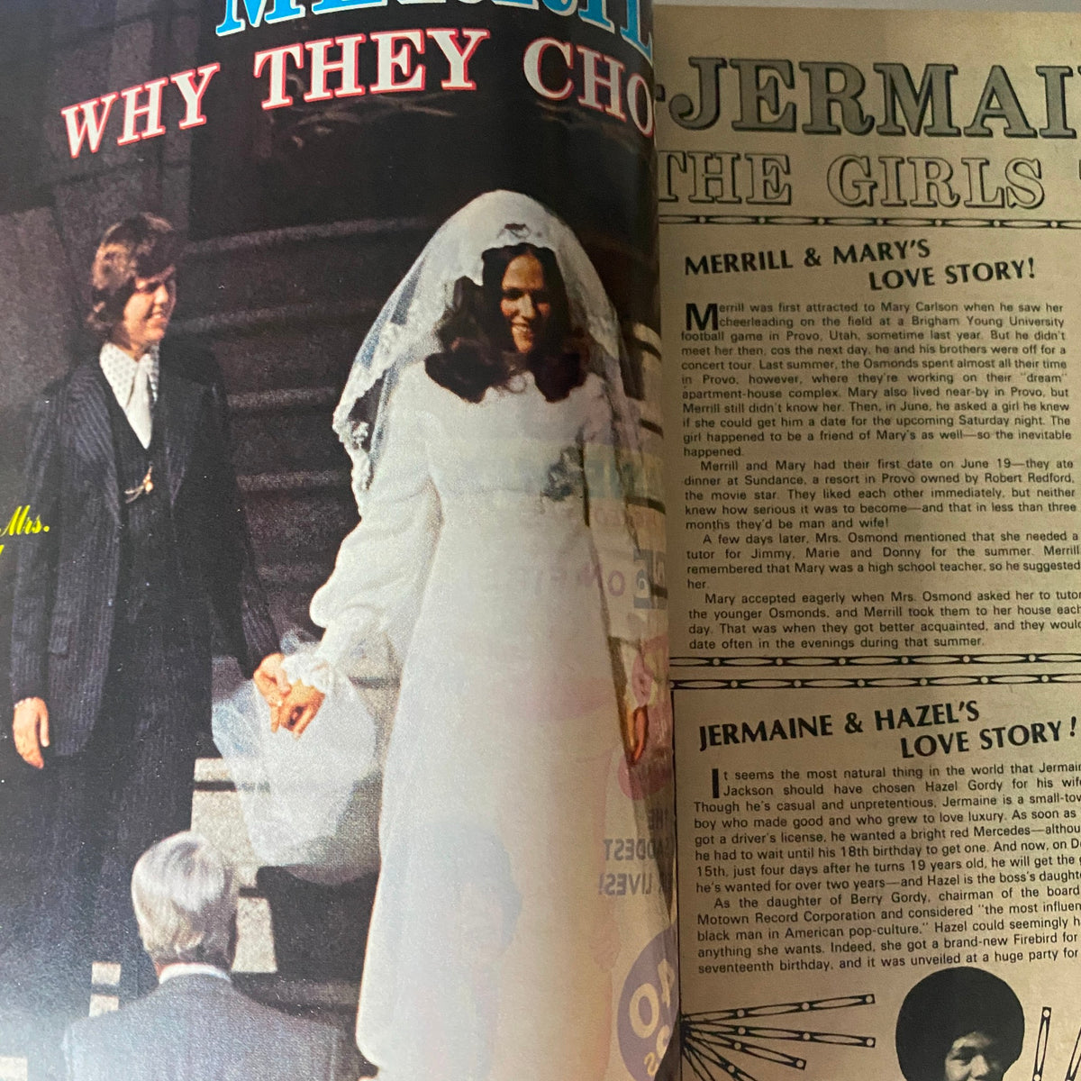 Cover feature of VTG 16 SPEC Magazine February 1974 showcasing the wedding of Merrill and Mary Osmond.