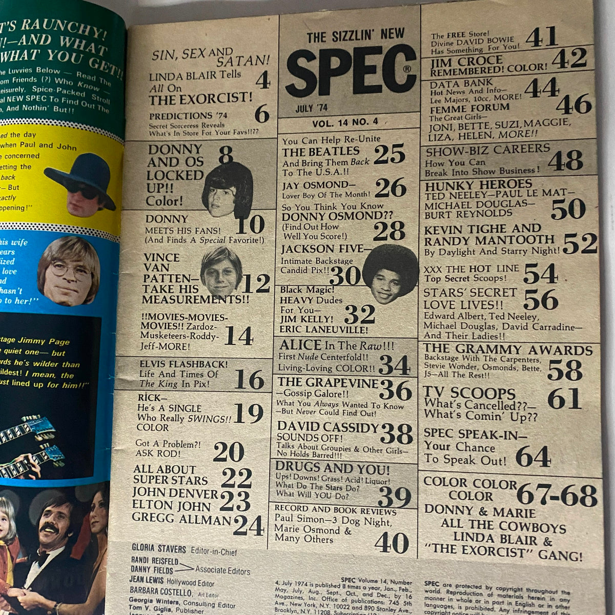 Vintage 16 SPEC Magazine July 1974 Led Zeppelin, Shaun Cassidy VG w Poster No Label