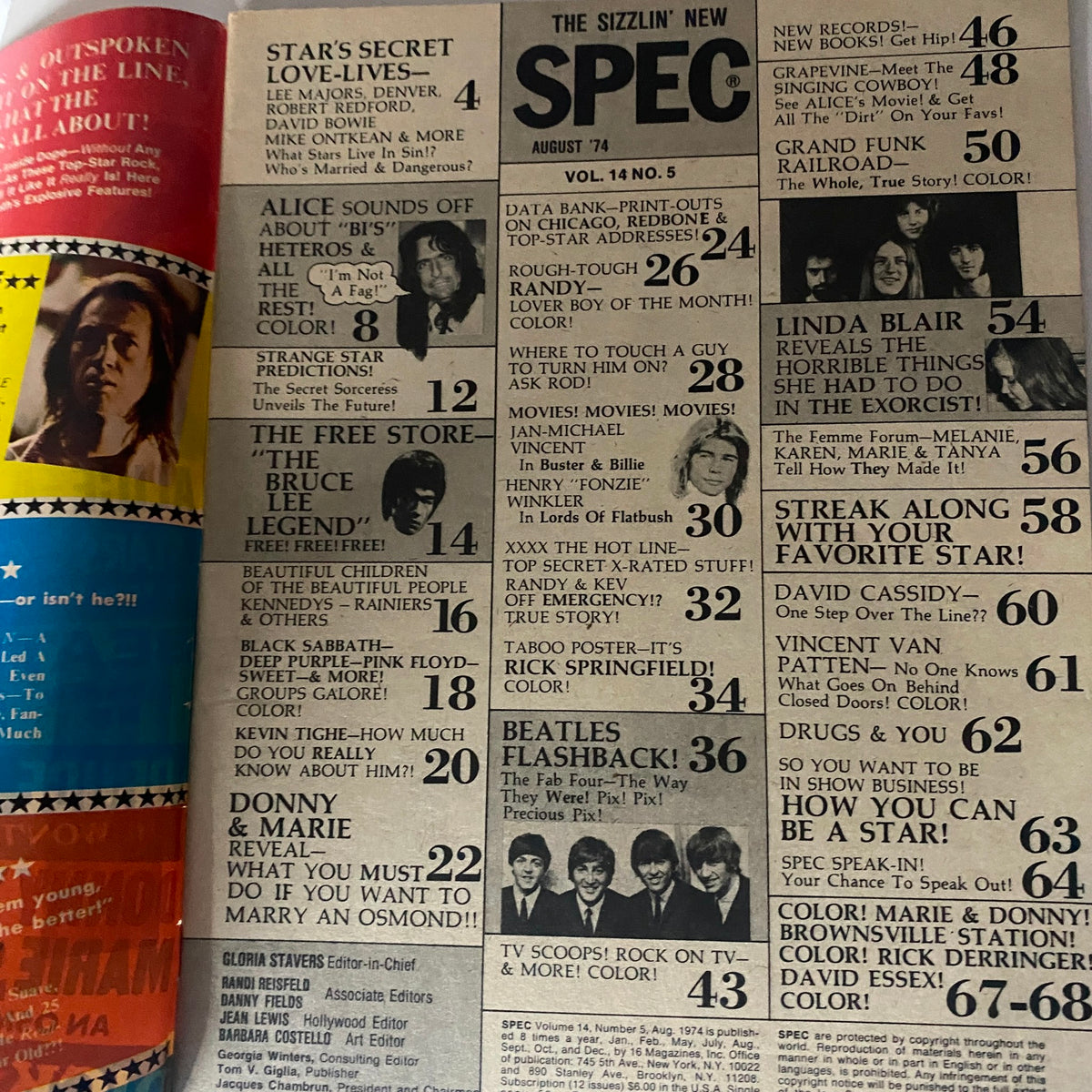 Vintage 16 SPEC Magazine August 1974 Linda Blair, Donny & Marie VG w Poster