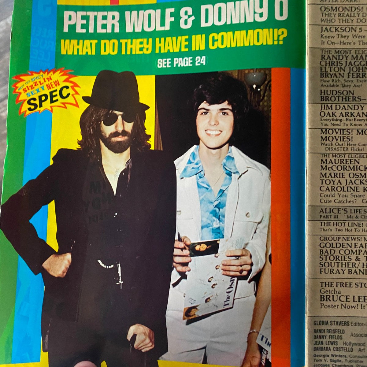 Cover of VTG 16 SPEC Magazine December 1974 showing Peter Wolf and Donny O, highlighting the article topic on page 24.