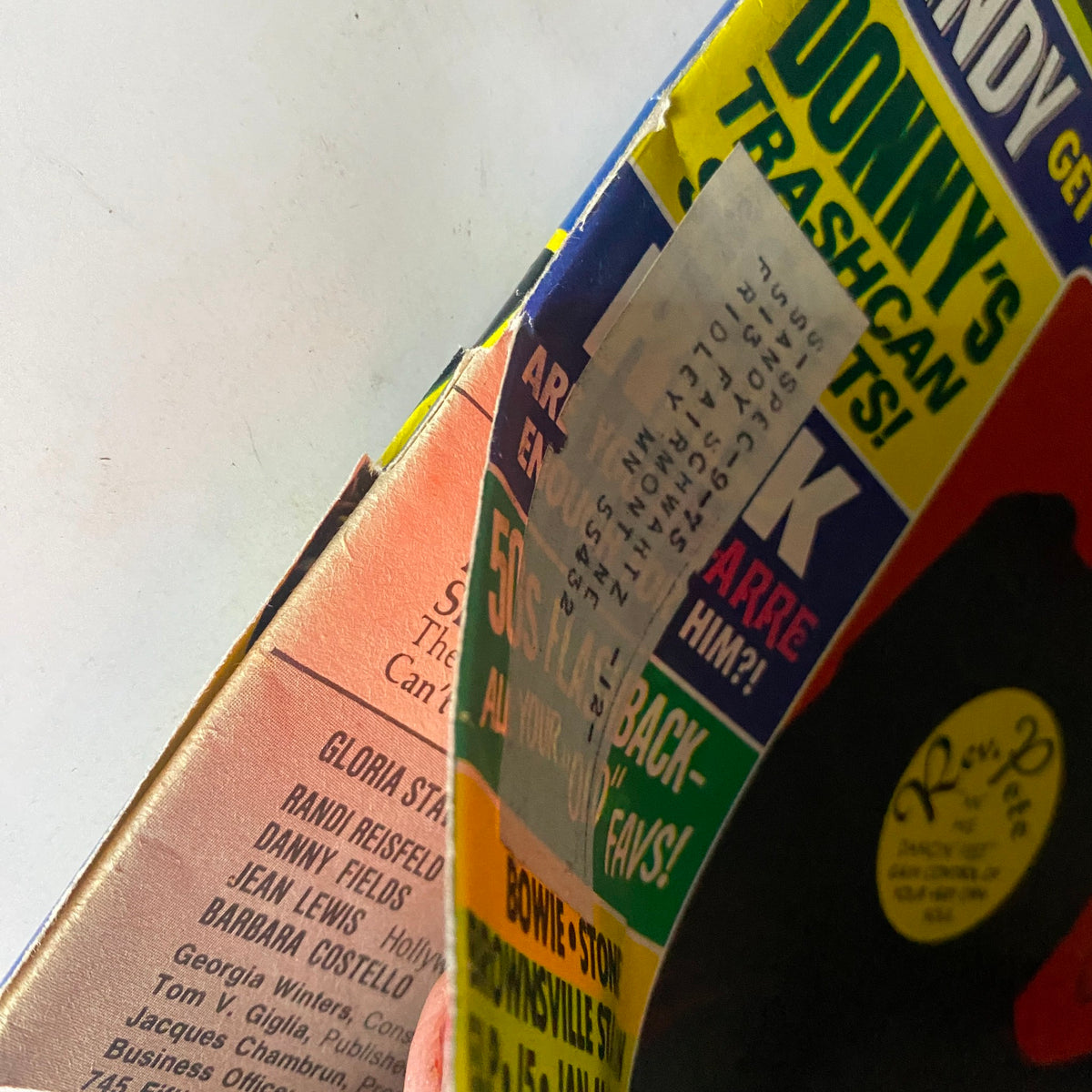 Side view of VTG 16 SPEC Magazine showing additional cover details and text from October 1974, including articles on John Denver and Alice Cooper.