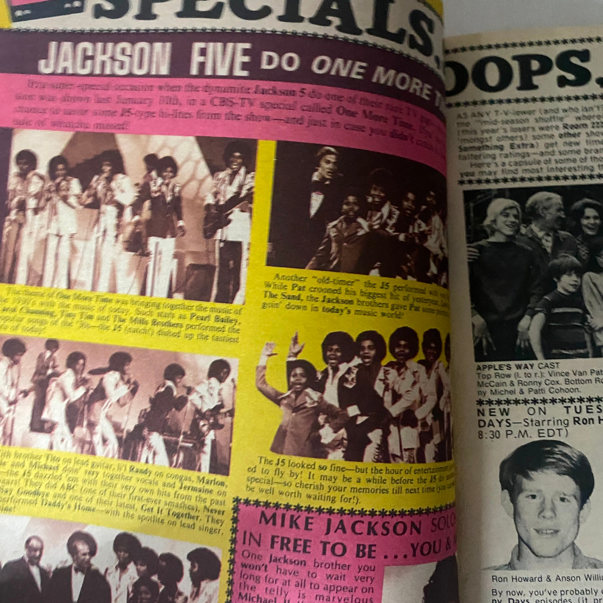 Another inside page of VTG 16 SPEC Magazine May 1974 highlighting Jackson Five's performance and special features from the era.