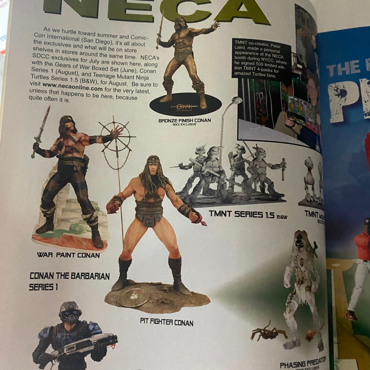 Lee's Toy Review Magazine June 2008 showcasing NECA figures including Bronze Finish Conan and TMNT Series action figures.