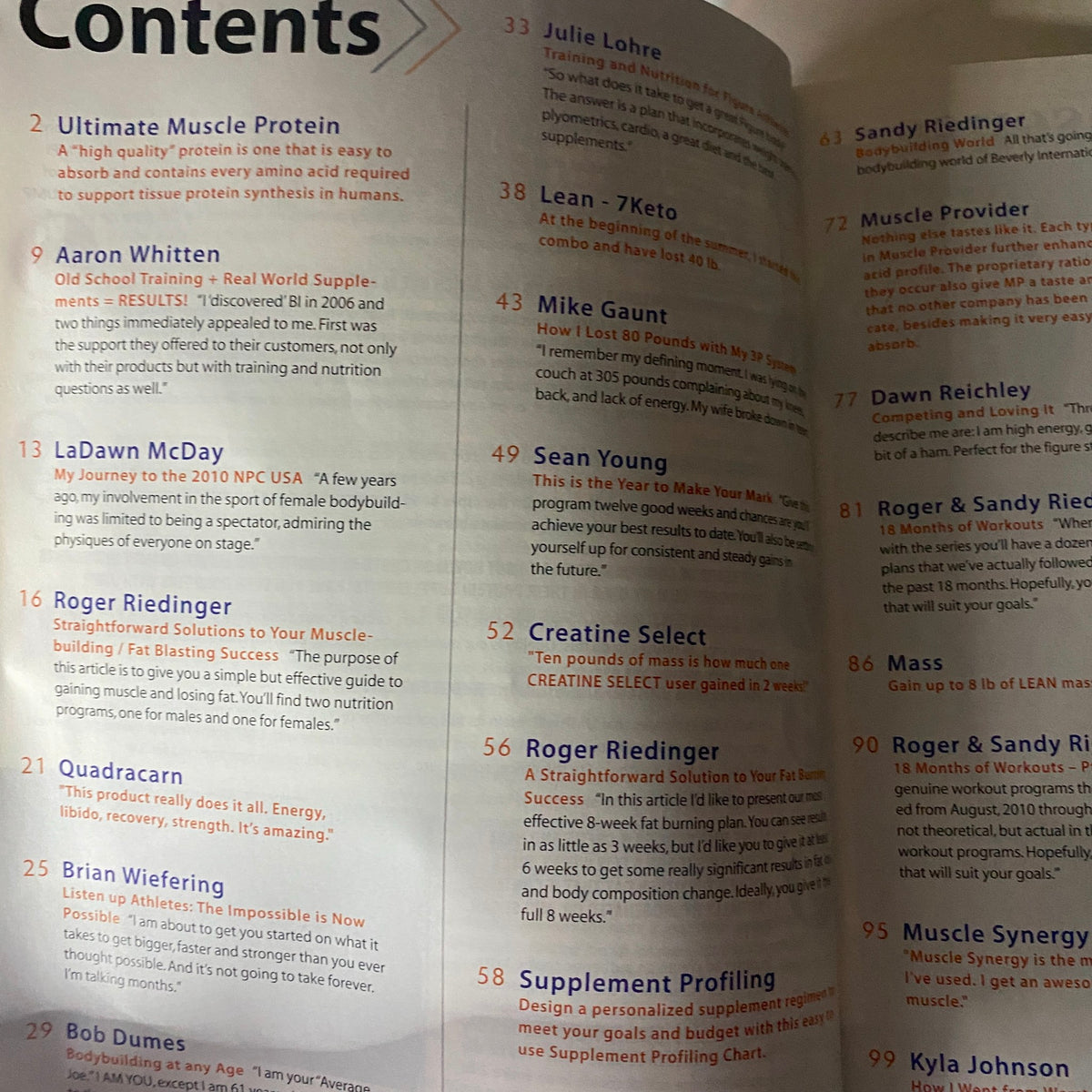Contents page of the No Nonsense Newsletter Magazine 2012 Platinum Collectors Edition showcasing articles and features.