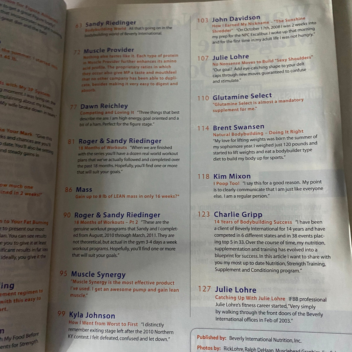 Another contents page of the No Nonsense Newsletter Magazine 2012 Platinum Collectors Edition displaying various topics and contributors.