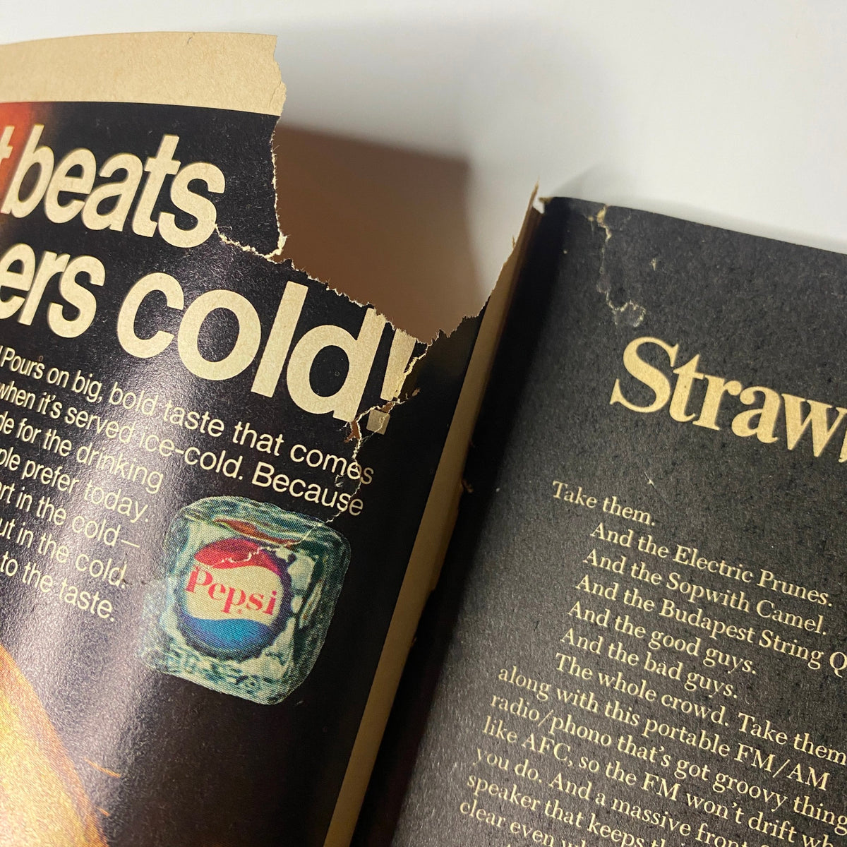 Inside page of Teen Set Magazine 1968 The Beatles Special showing a torn edge, highlighting the vintage magazine's well-loved state.