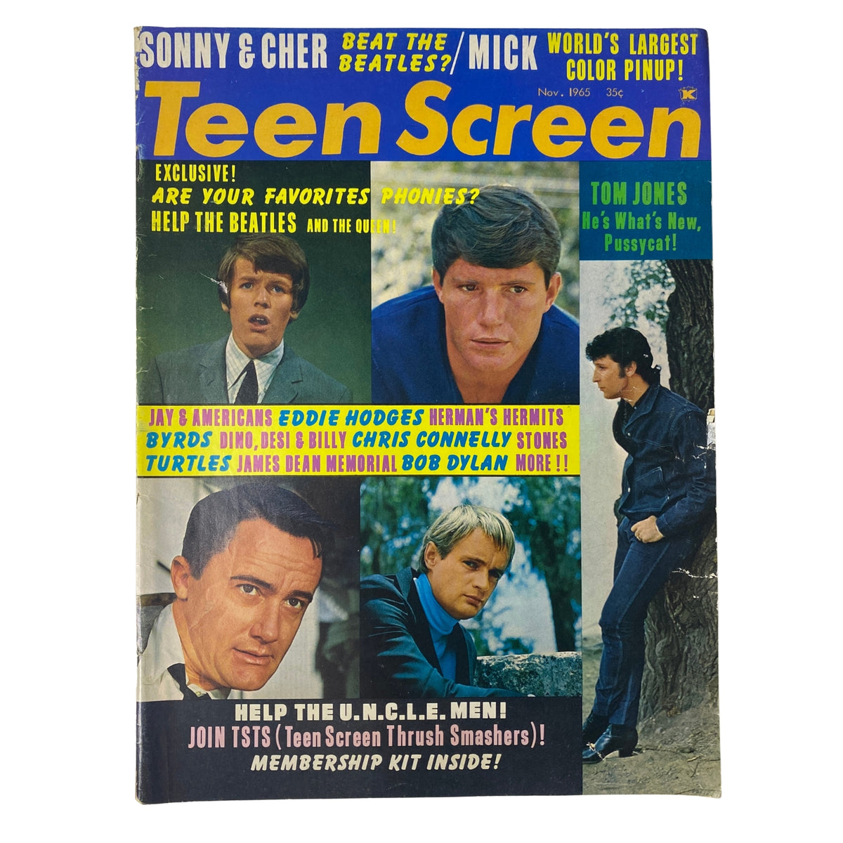 Cover of Teen Screen Magazine, November 1965, featuring Eddie Hodges, Chris Connelly, and other celebrities, with a colorful design highlighting pop culture.