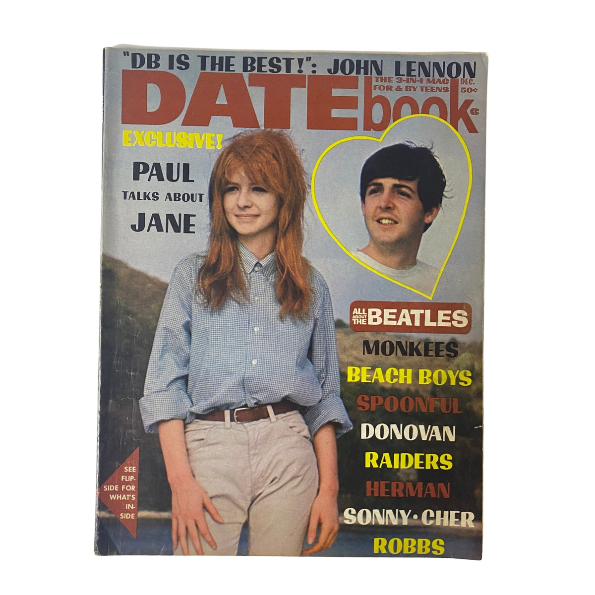 Datebook Magazine December 1966 featuring Paul McCartney and Jane Asher on the cover, showcasing exclusive content and highlights about The Beatles.