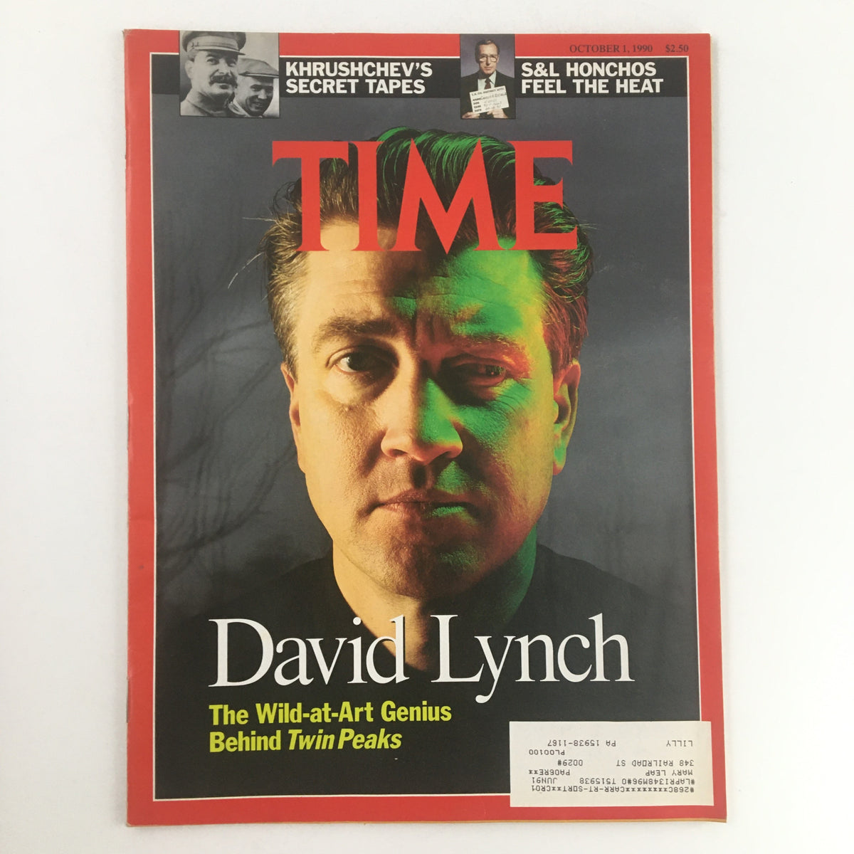 Time Magazine October 1, 1990 cover featuring David Lynch, the Wild-at-Art Genius behind Twin Peaks, showcasing a captivating image with dramatic lighting and striking typography.