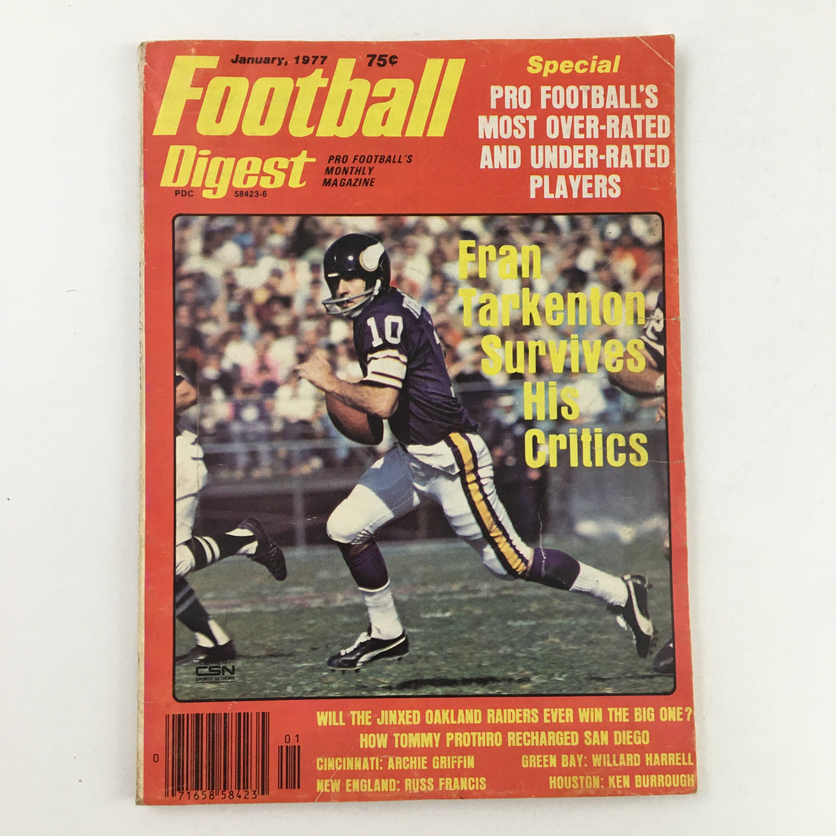Football Digest Magazine January 1977 Fran Tarkenton Survives Critics No Label