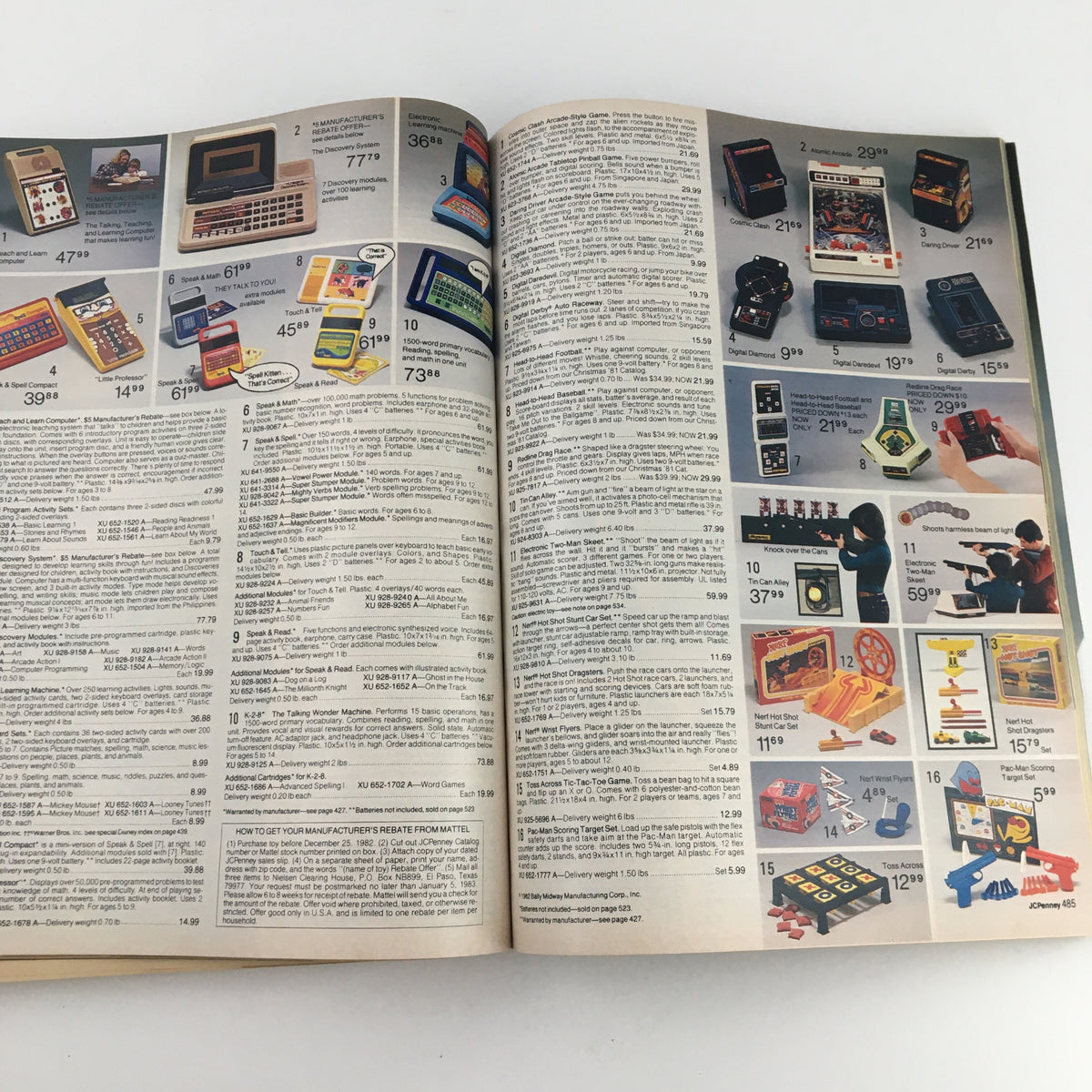 1982 JCPenney Christmas Toys and Strawberry Shortcake Price Guide Catalog page displaying electronic and handheld toy games with descriptions.