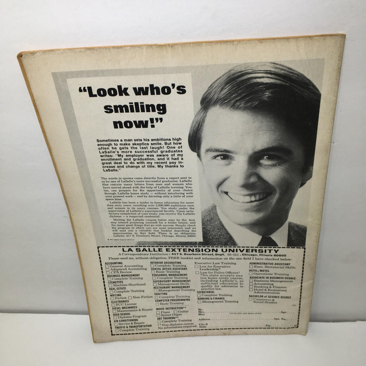 Back cover of The Rampaging Hulk April No.2 featuring an advertisement and article about La Salle Extension University.