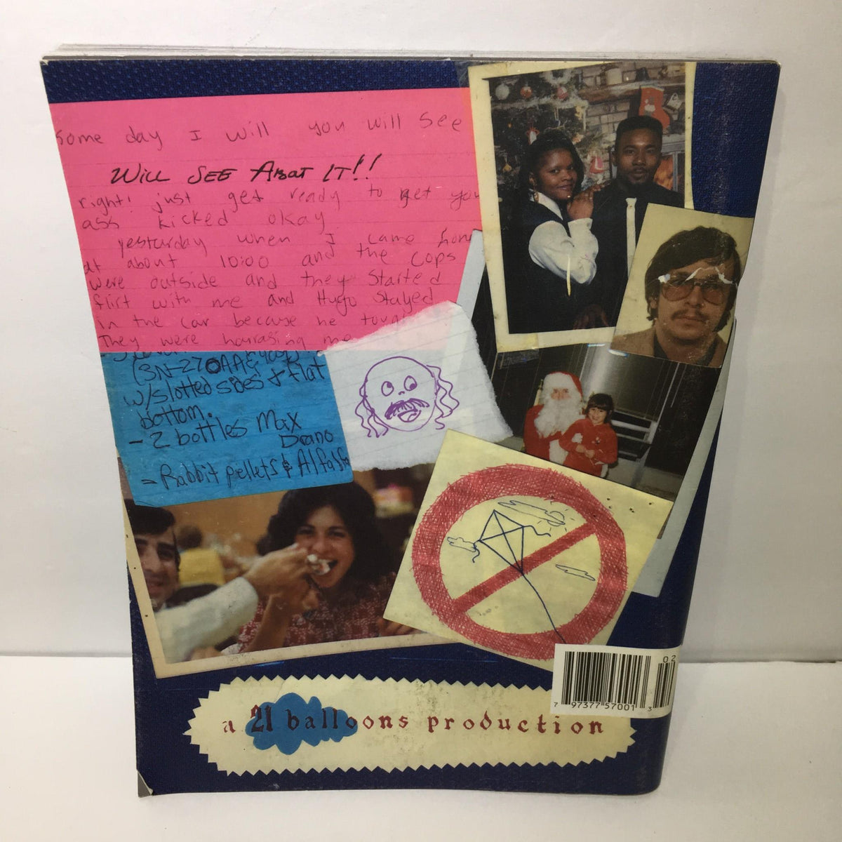 Back cover of Found Magazine #2 featuring collaged photographs and handwritten notes, emphasizing the thematic elements of personal stories and found memories.