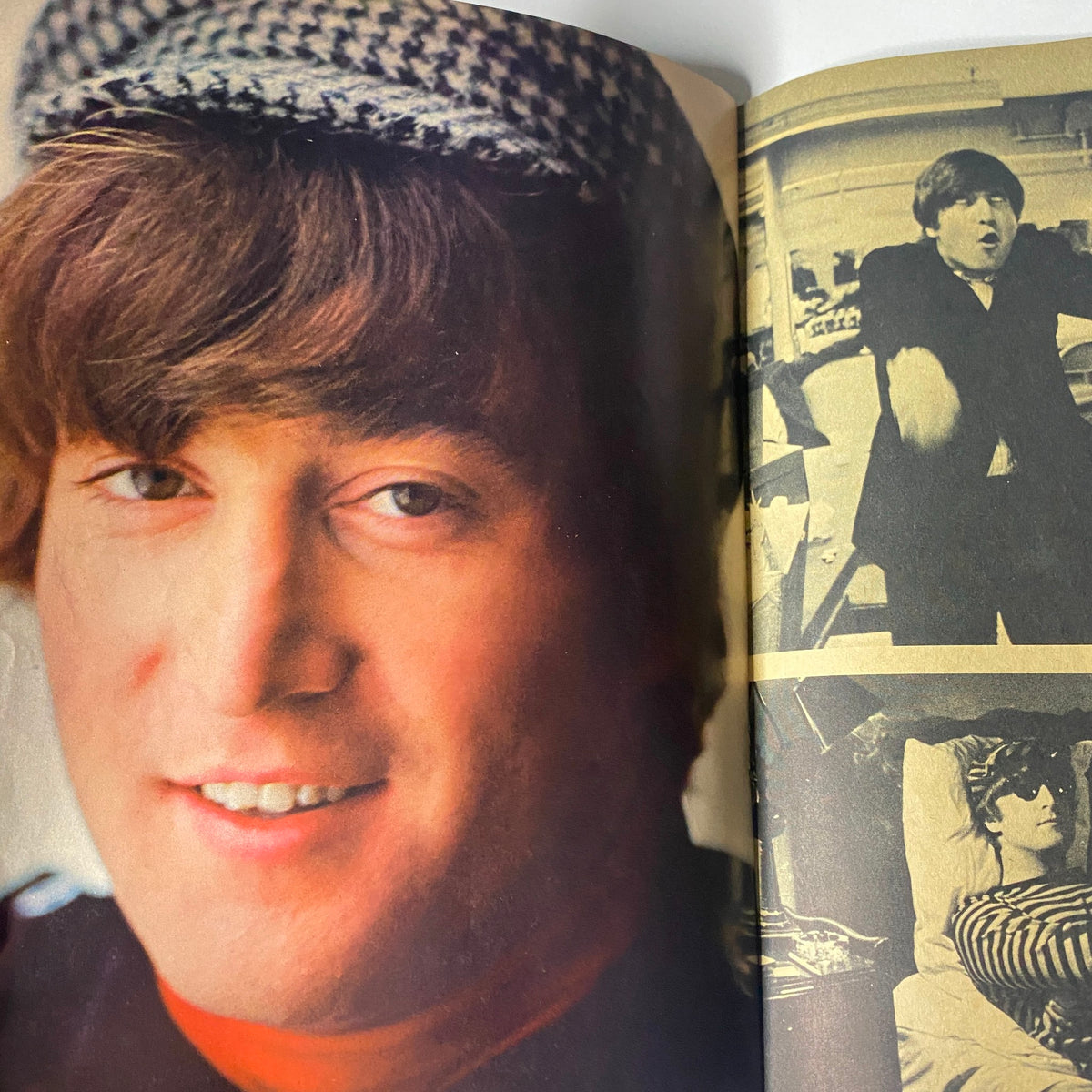 Image of John Lennon from the 1965 16 Scoop: Beatles Complete Story from Birth to Now, capturing his charming smile and iconic style.