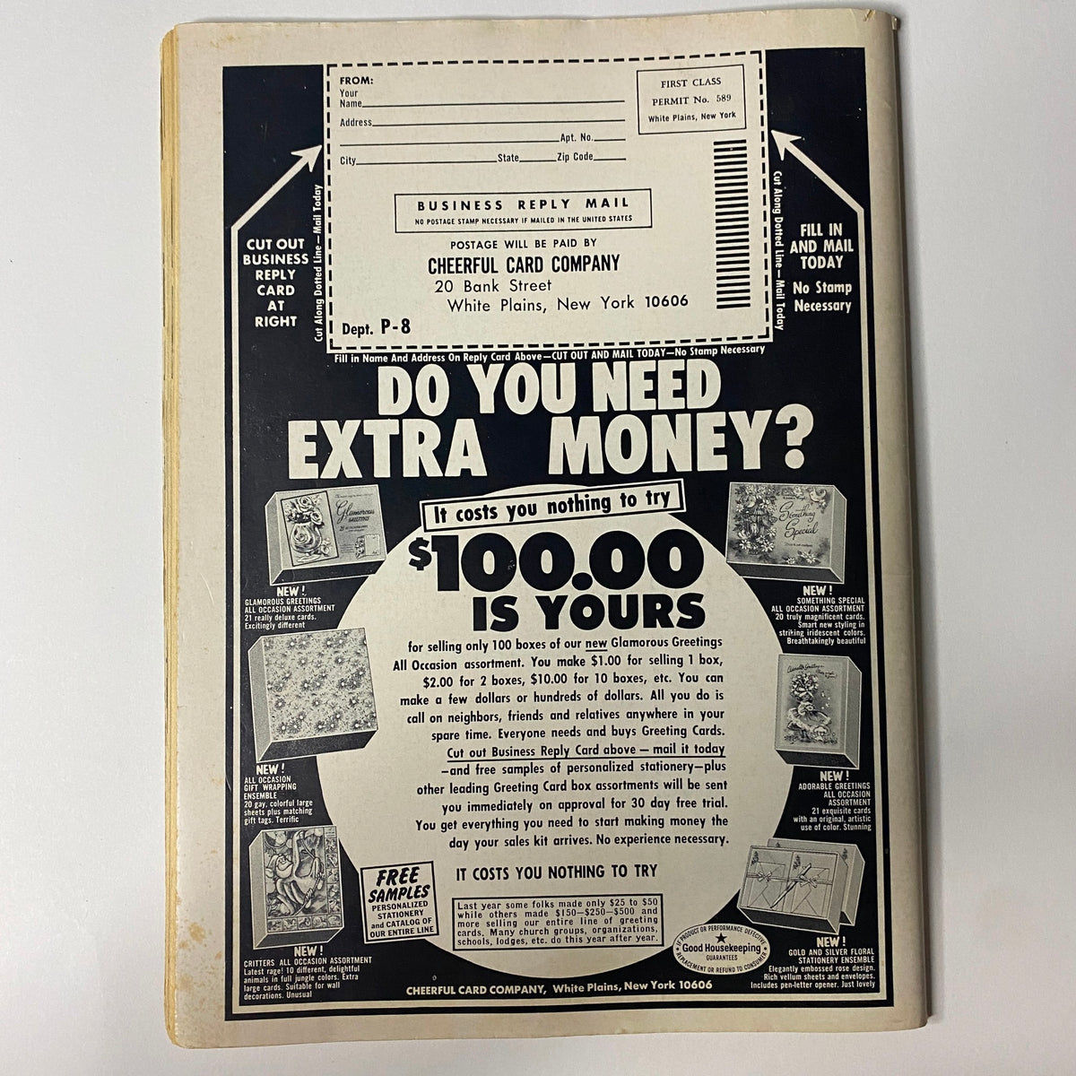 Back cover of Teen World Magazine April 1967 Vol 10 No. 5 displaying an advertisement with the title 'Do You Need Extra Money?' for a business opportunity.
