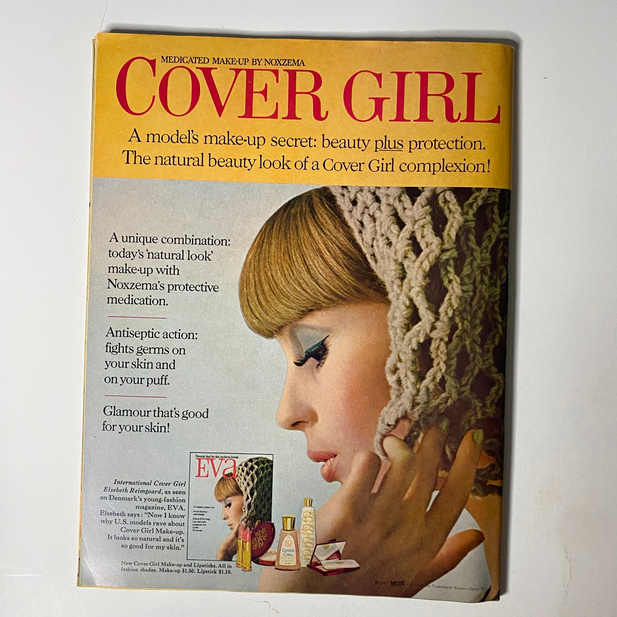 Cover Girl magazine advertisement featuring a model with styled hair showcasing natural beauty, promoting Noxzema's beauty products. Part of the TeenSet Magazine January 1968 issue featuring The Beatles.