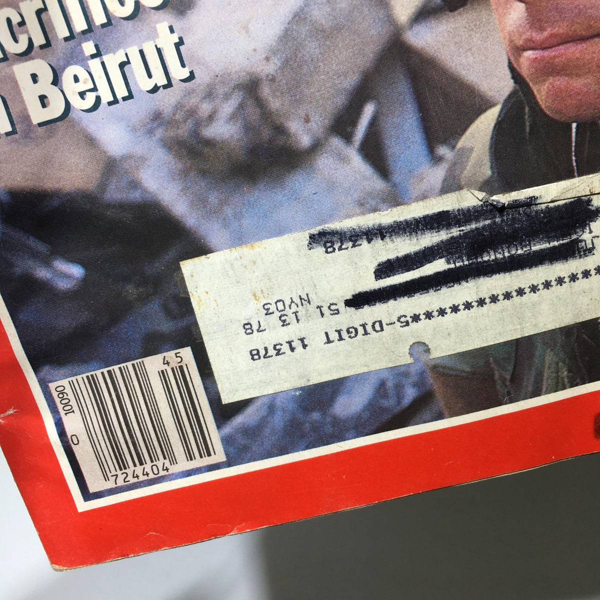 Close-up of the back cover of Time Magazine November 7, 1983, featuring a label and barcode, emphasizing its collectible nature.