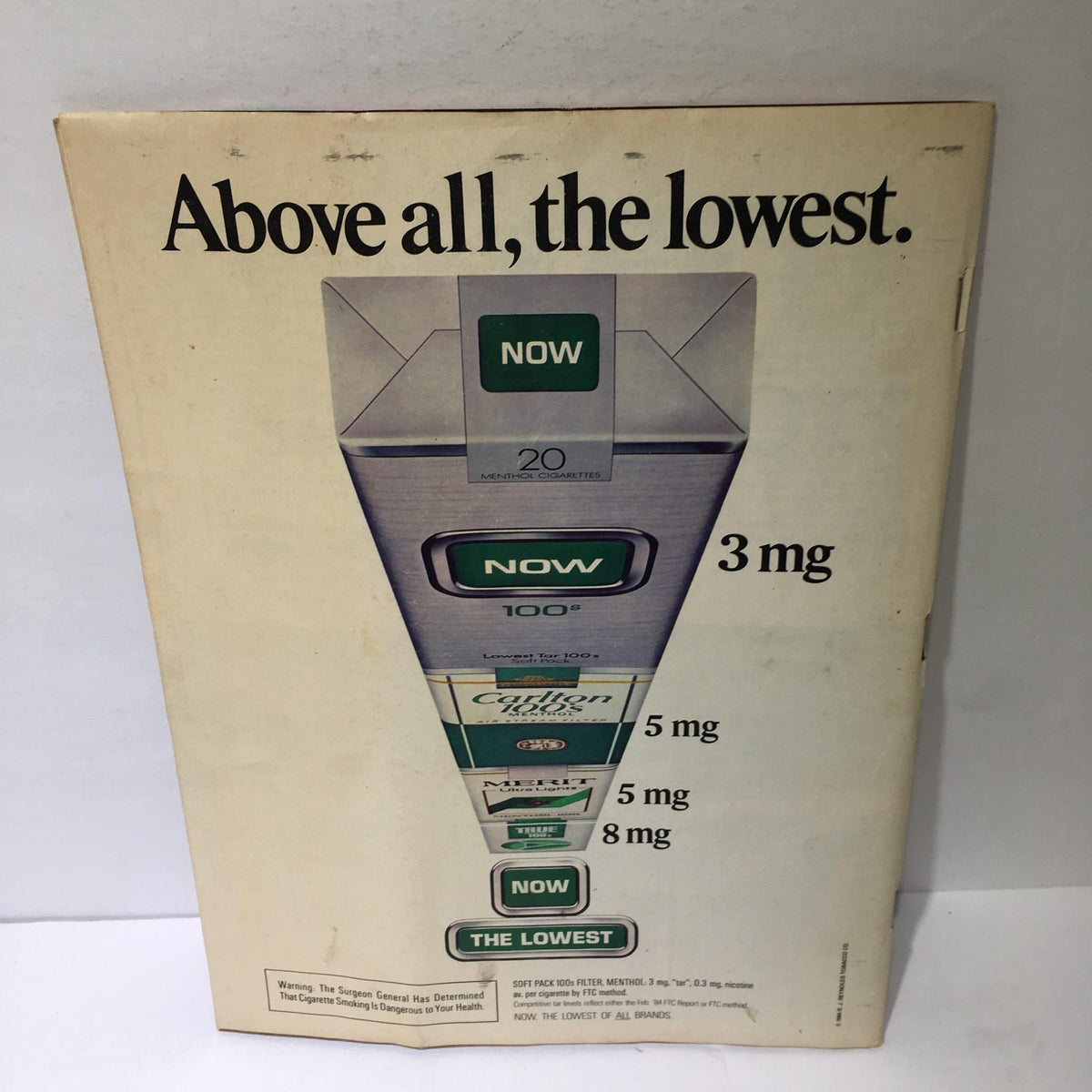 Back cover of Time Magazine from November 5, 1984, showcasing an advertisement emphasizing the lowest specifications for menthol cigarettes, related to the issue 'Mind Your Manners! The New Concern with Civility'.