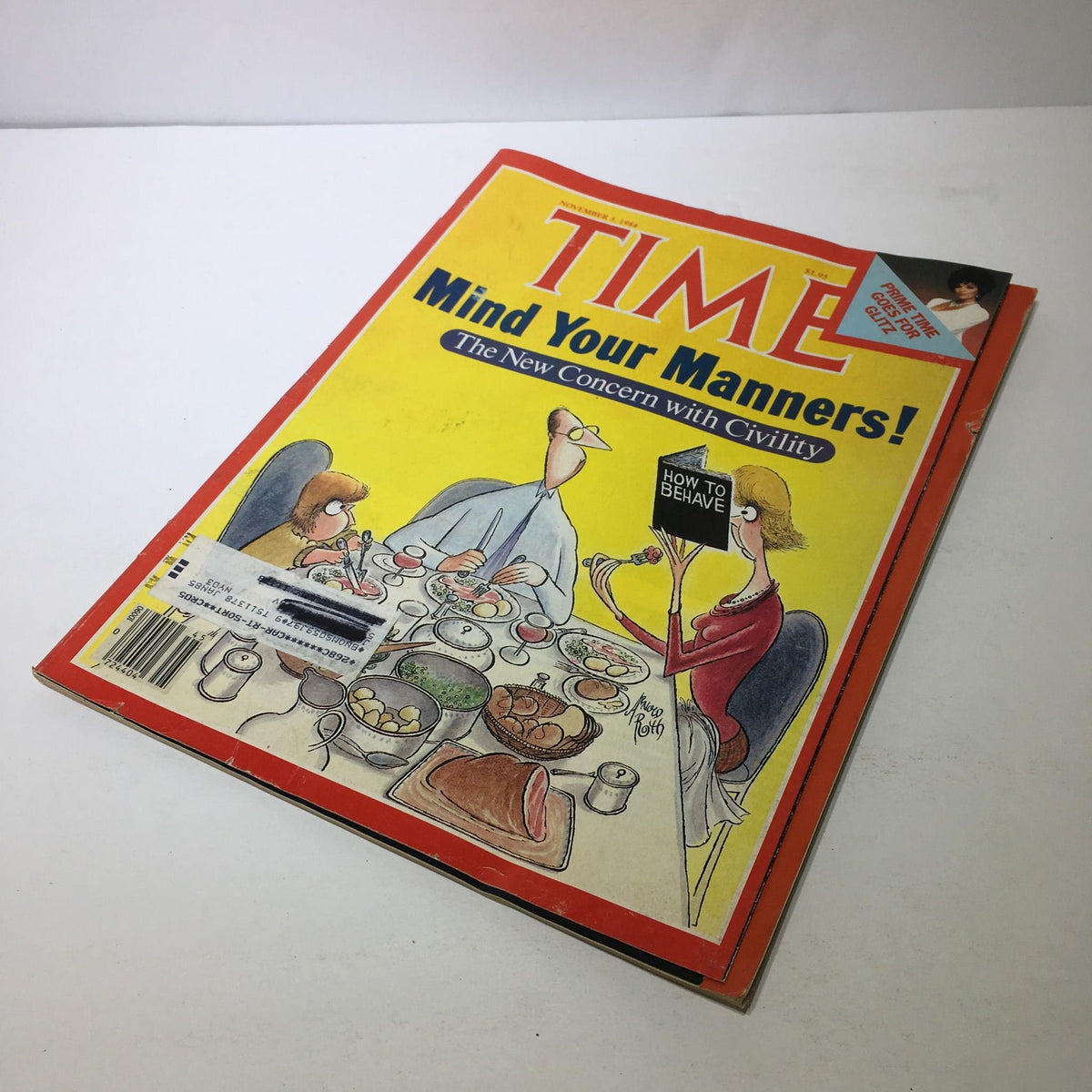 Cover of Time Magazine from November 5, 1984, titled 'Manage Your Manners! The New Concern with Civility,' featuring an illustration of a dinner scene emphasizing etiquette and manners.