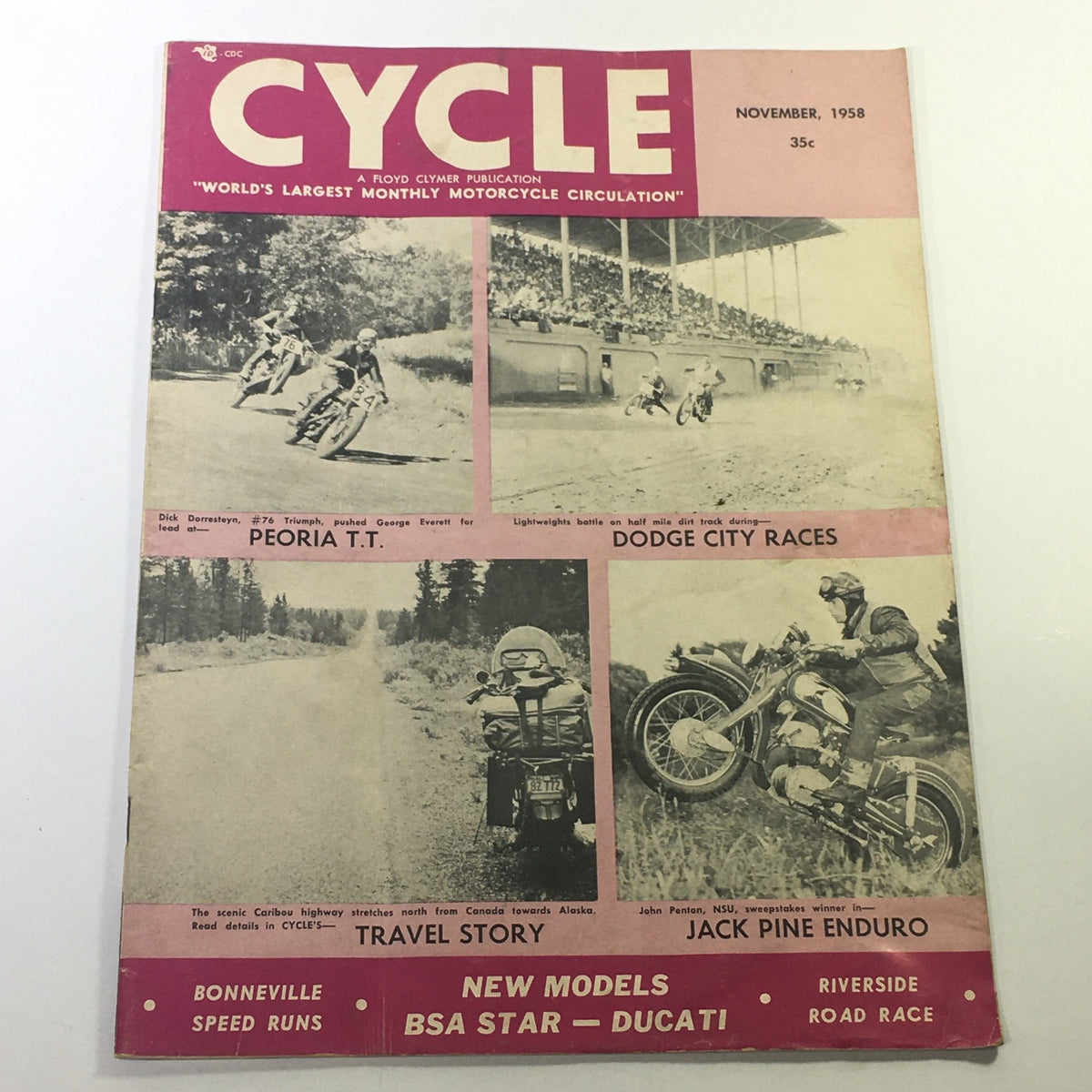 Vintage Cycle Magazine November 1958 - Peoria TT Dodge City Races & Jack Pine Enduro