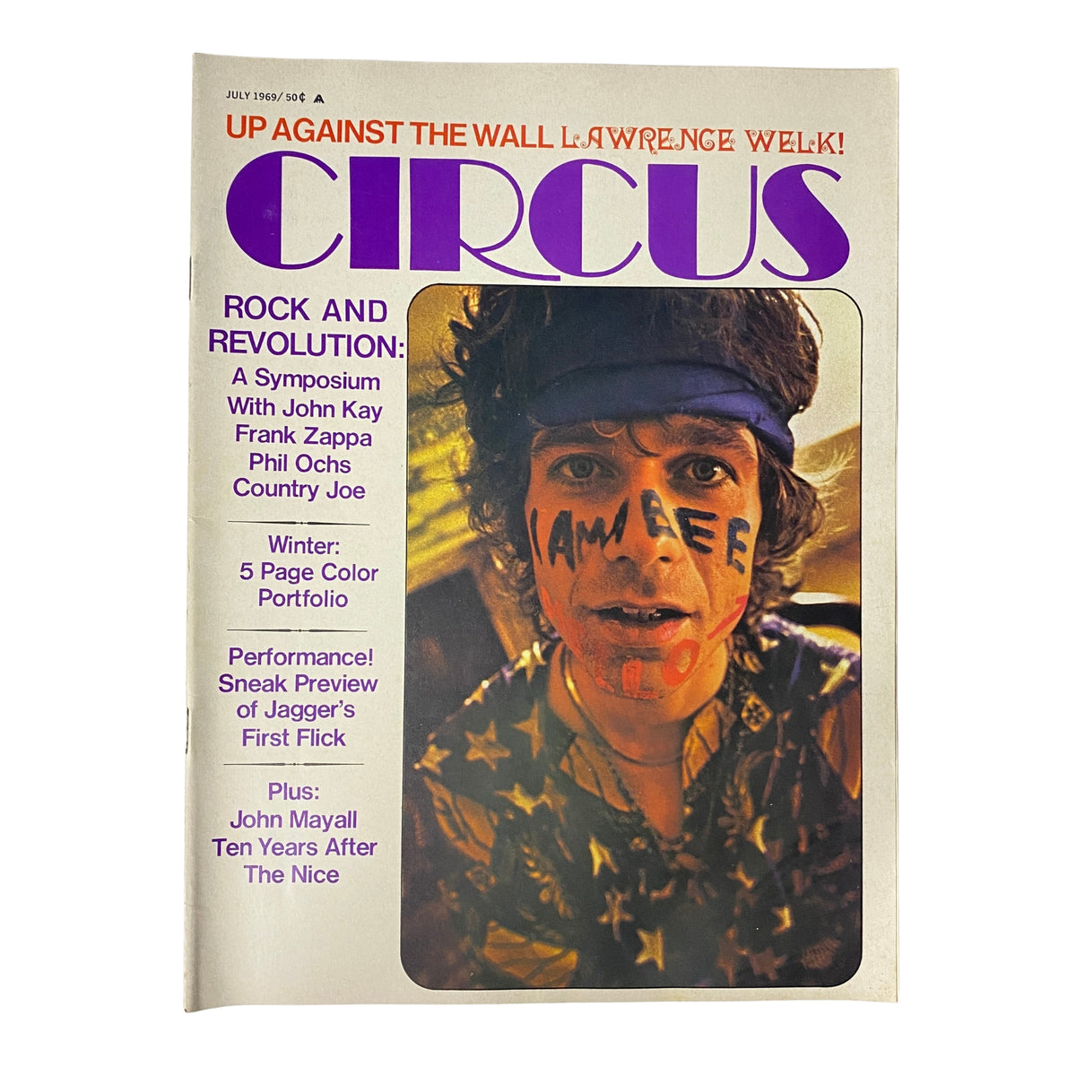 Cover of Circus Magazine, July 1969, Vol 4 No. 9 featuring themed articles on Foghat, John Kay, Phil Ochs, and commentary on the music scene, displayed with vibrant graphics and notable headlines.