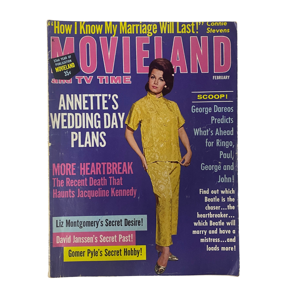 Cover of Movieland and TV Time Magazine February 1965 featuring Annette Funicello with the headline 'Annette's Wedding Day Plans' and additional text about celebrity features, including Connie Stevens.