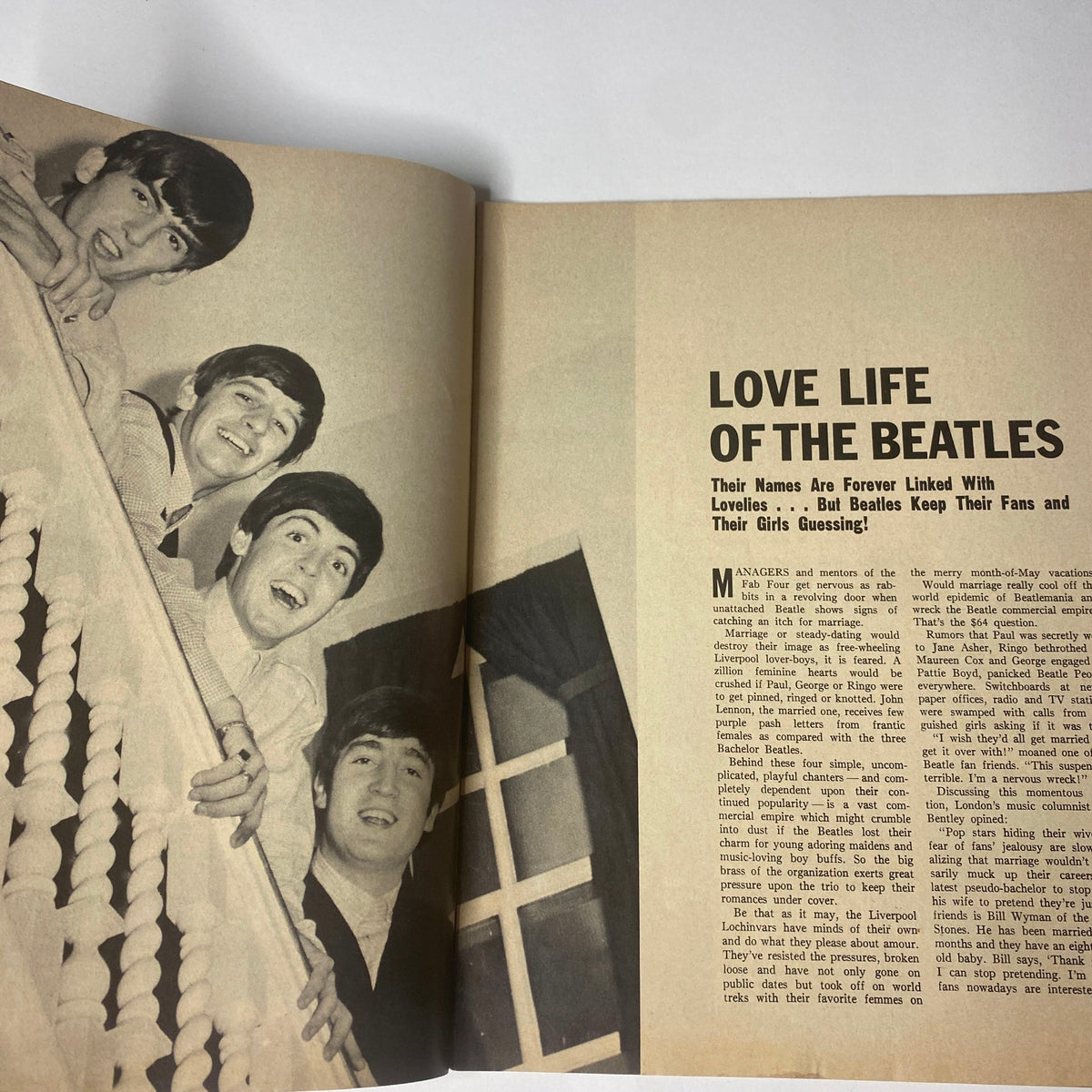 1964 The Original Beatles Book Two and Beatle Romances showcasing a vintage photo of The Beatles, depicting their dynamic personalities and interactions, illustrating the excitement of Beatlemania.
