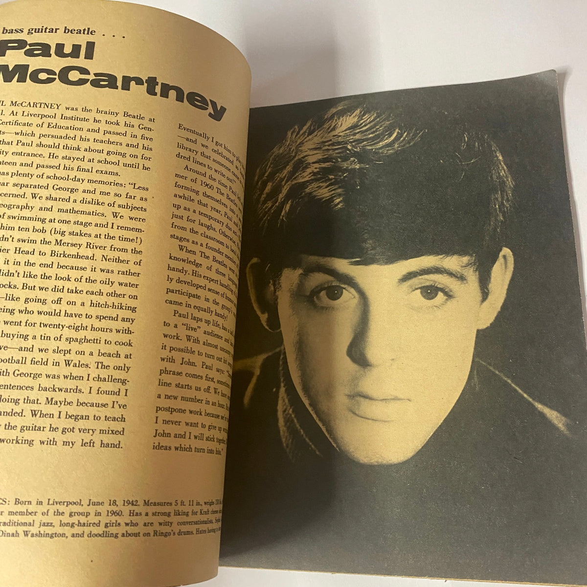 1963 Meet The Beatles Photos From Their Personal Album - A portrait of Paul McCartney featured in the magazine, highlighting his early career.