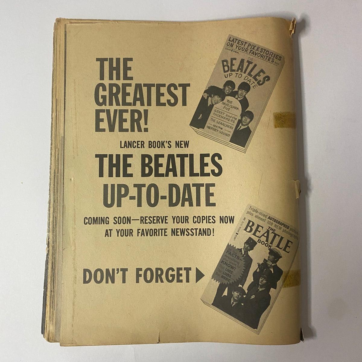 1964 Who Will Beat The Beatles? The Mersey Sound Hits America - Interior page displaying advertisements for The Beatles and related publications, highlighting the magazine's focus on the British Invasion and its impact on American music.