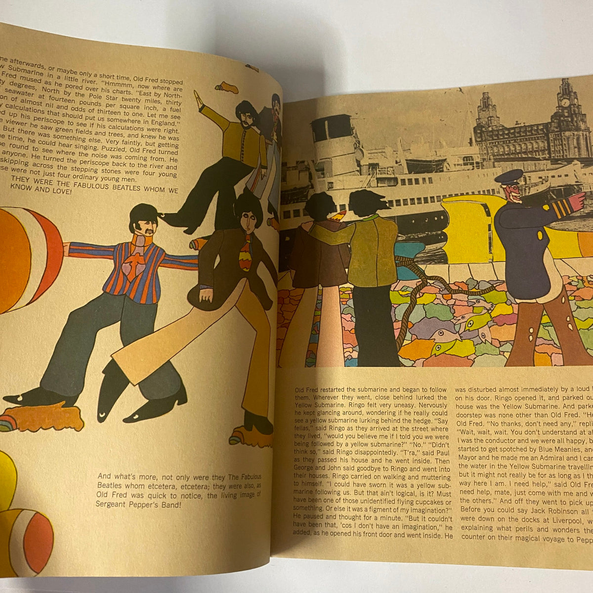 Interior page of the 1968 The Official Beatles Yellow Submarine Magazine, showcasing colorful illustrations featuring characters in a whimsical setting.
