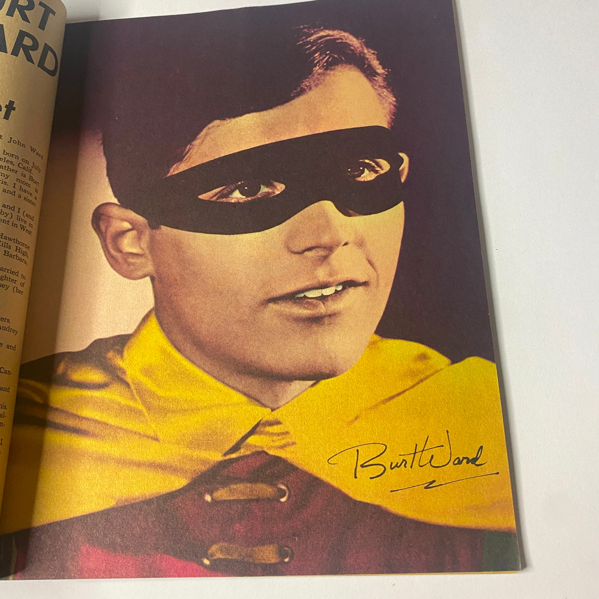 Signed photo of Burt Ward as Robin from 16 Magazine June 1966, Vol. 8 No. 1, capturing his iconic look from the 1960s.