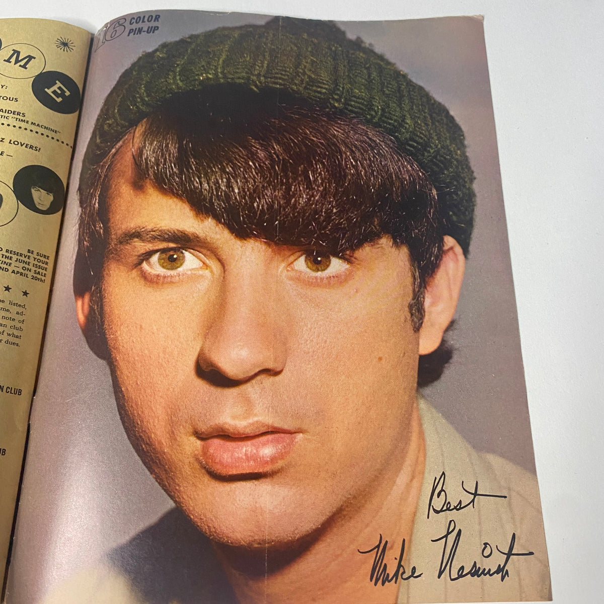 Color pin-up of Mike Nesmith with an autograph in 16 Magazine May 1967 Vol. 8 No. 12, capturing the pop culture essence of the 1960s.