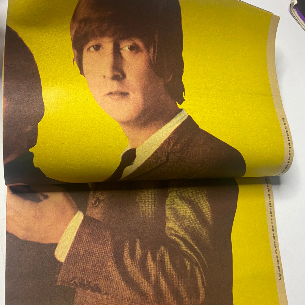 John Lennon featured in 16 Magazine September 1965 Vol 7 No. 4, showcasing a vibrant portrait with a yellow background, capturing the essence of 1960s music icons.