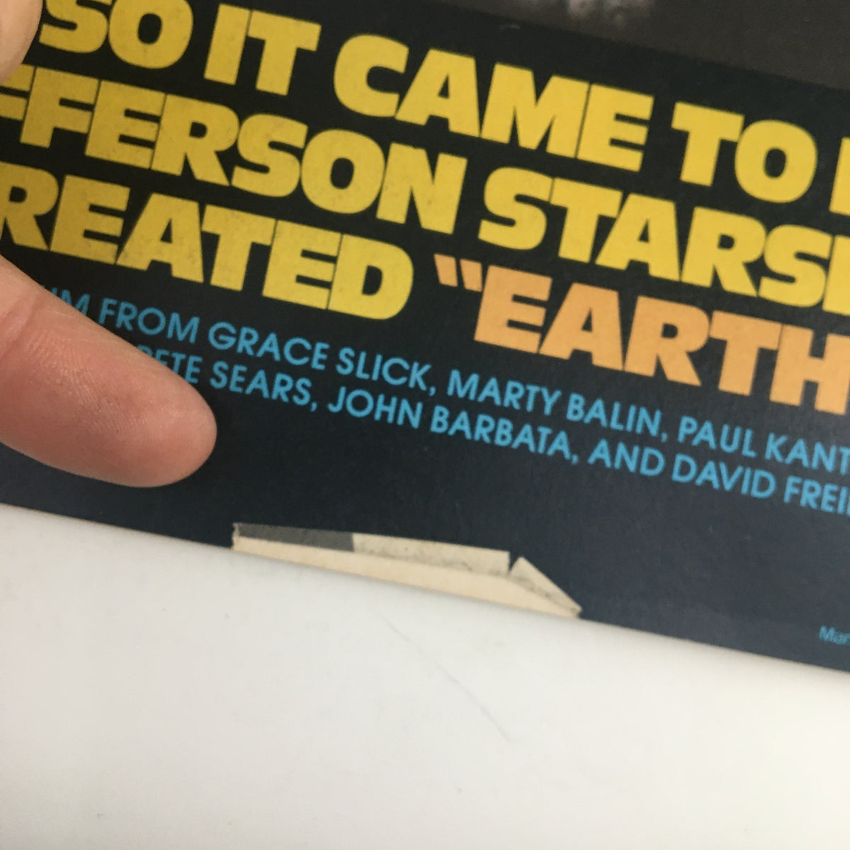 Close-up view of a section from Circus Magazine April 13 1978, featuring text about Jefferson Starship and the album Earth, highlighting contributions from Grace Slick and others.