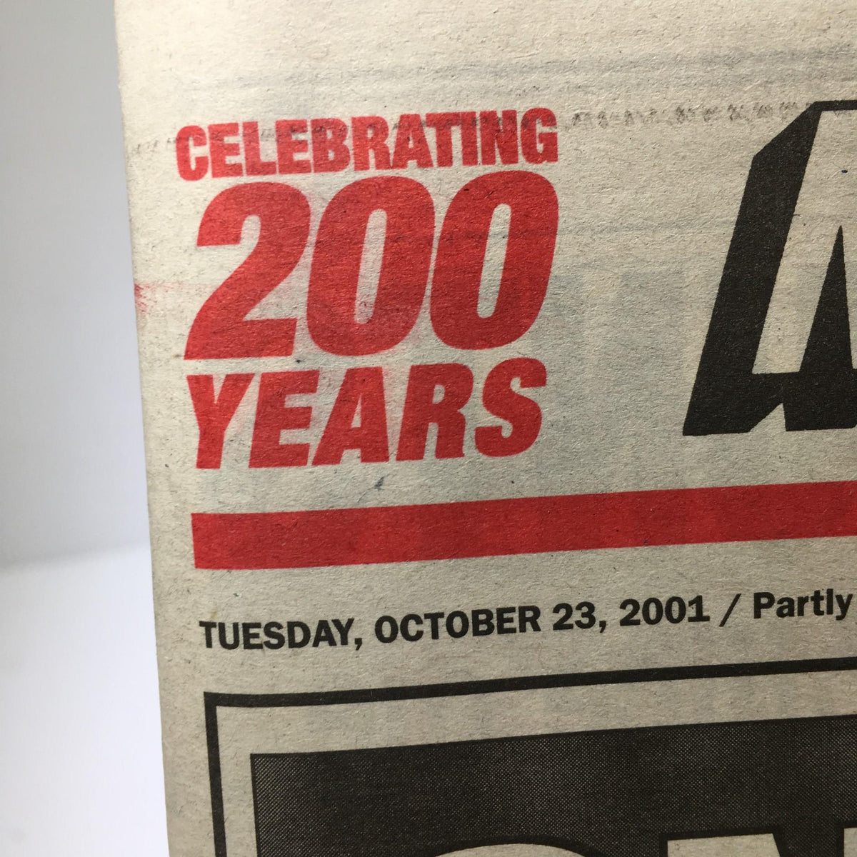 New York Post: Oct 23 2001 One More Time showcasing the headline 'Celebrating 200 Years' marking the newspaper's anniversary.