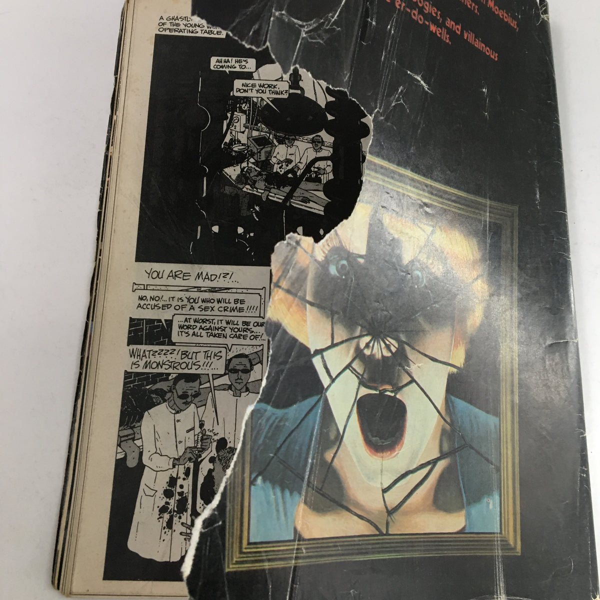 Heavy Metal Magazine October 1979 featuring dramatic illustrations from The Dunwich Horror, showcasing vintage comic art elements and detailed storytelling.