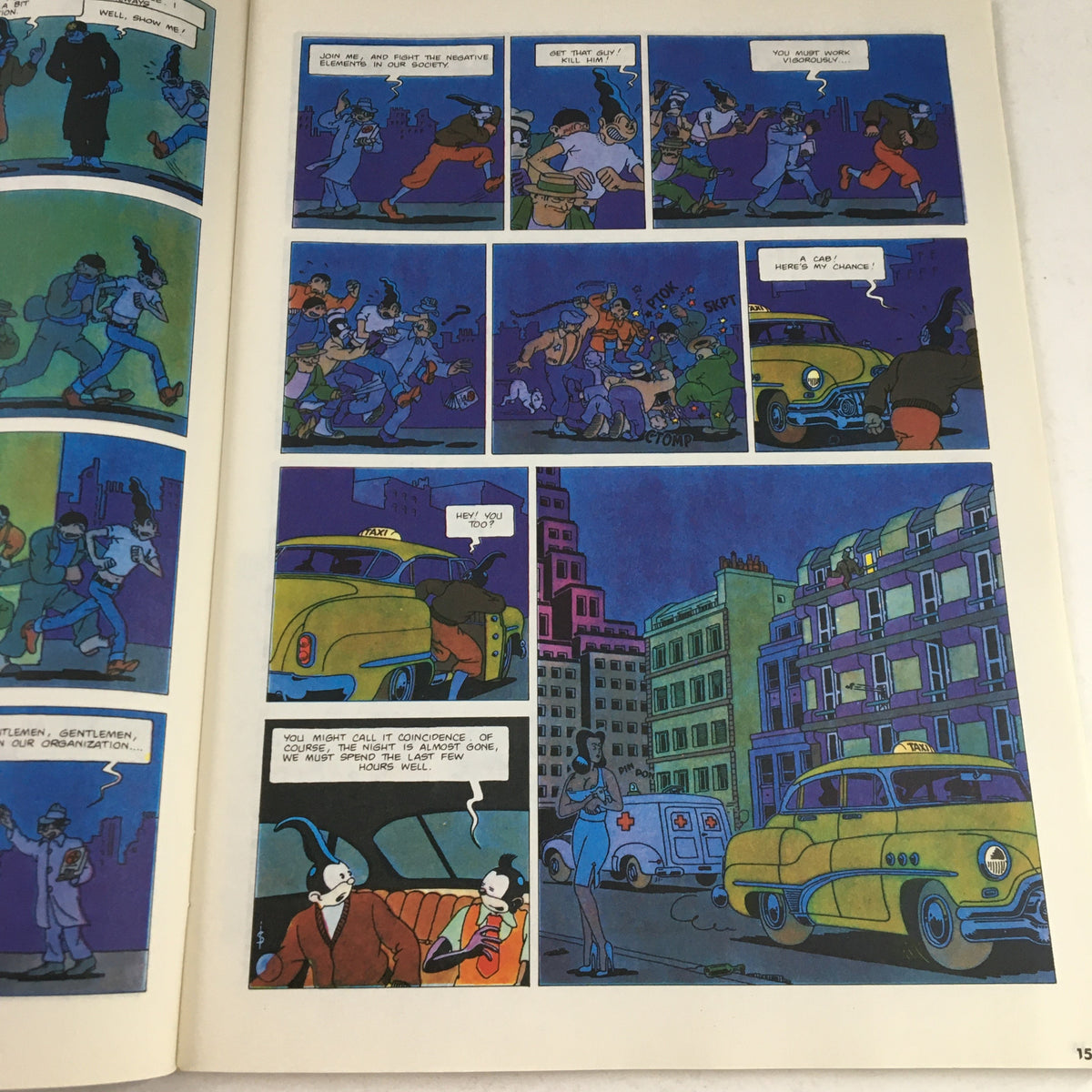 Comic strip from Heavy Metal Magazine December 1985 illustrating a narrative scene from 'Modern Image' with dynamic characters and urban backdrop.