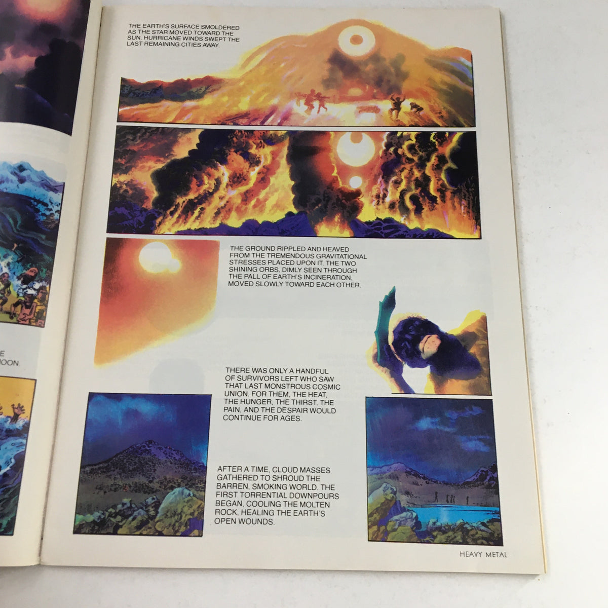 Illustrated story panel from Bloodstar featured in Heavy Metal Magazine December 1980, showcasing dramatic landscapes and imaginative visuals.