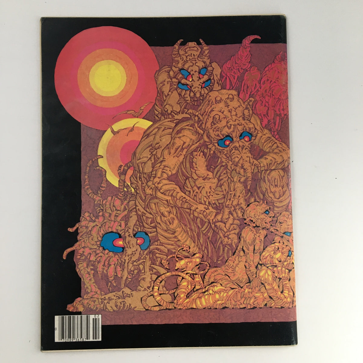 Back cover of Heavy Metal Magazine February 1978, showcasing vibrant psychedelic art with abstract shapes and characters, embodying the unique artistic style of the publication.