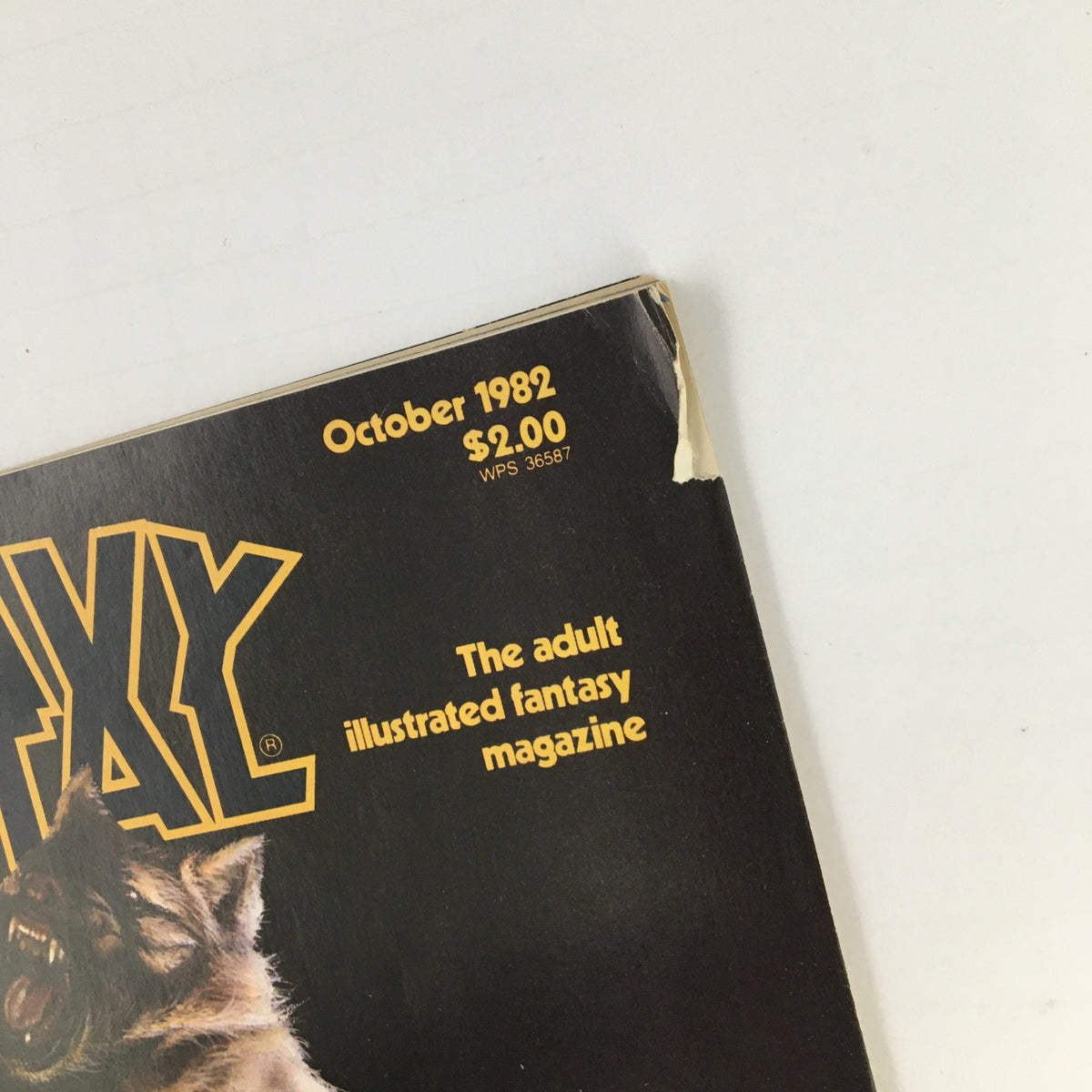 Close-up of the top corner of Heavy Metal Magazine October 1982 showcasing the issue title and price. The cover emphasizes 'The Ape' by Silverio Pisu along with the magazine's adult illustrated fantasy genre.