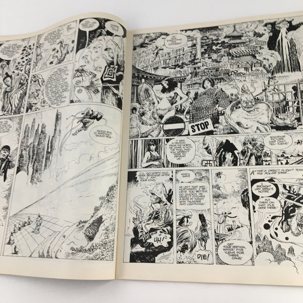 Black and white comic panels from Heavy Metal Magazine October 1982, depicting a dynamic storyline with intricate artwork.