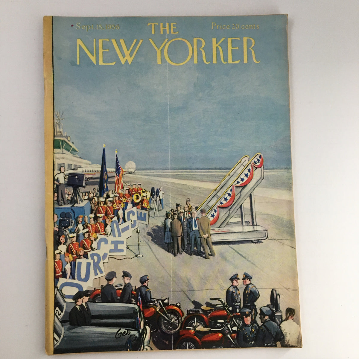 Cover of The New Yorker Magazine, September 15, 1956, featuring a colorful illustration by Arthur Getz, depicting a vibrant New York City scene with a parade.