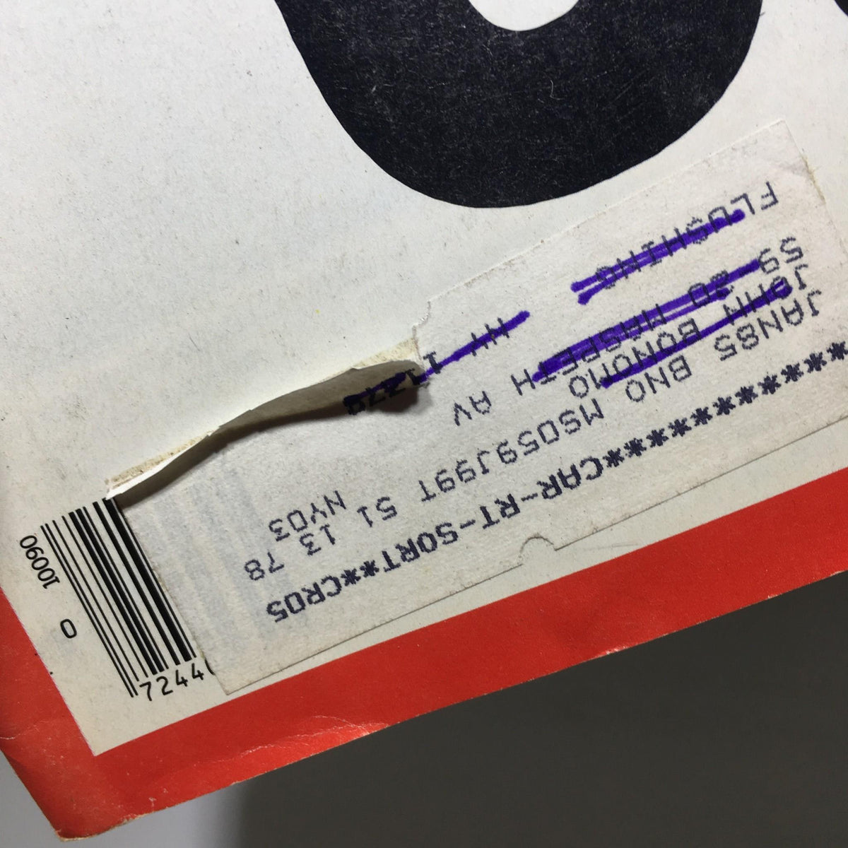 A close-up view of the original address label on the Time Magazine, September 24, 1984 edition, showcasing its authenticity.