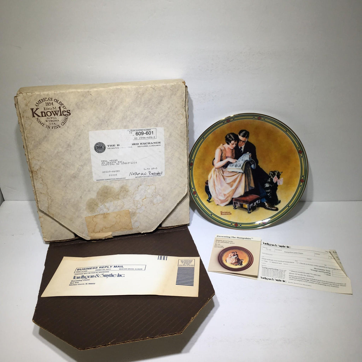 1985 A Couple's Commitment by Norman Rockwell Collectible Plate #12448I displayed with its original box showing some wear.