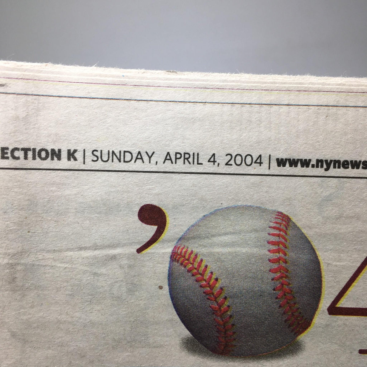 Newsday dated Sunday, April 4, 2004, featuring a baseball illustration alongside the title "Newsday: April 4 2004 The Great Race Yankees, Red Sox Set For Classic Run", hinting at baseball season updates.