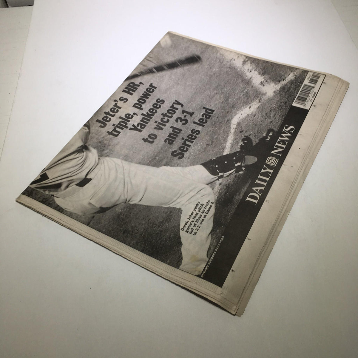 Side view of the NY Daily News featuring Derek Jeter's HR and triple, with the title '3-WON', celebrating Yankees' lead in the series.