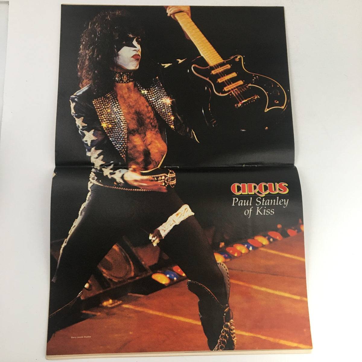 Inside spread of Circus Magazine August 31 1978 featuring a dynamic image of Paul Stanley of KISS, capturing the essence of rock stardom popular in the late 1970s.